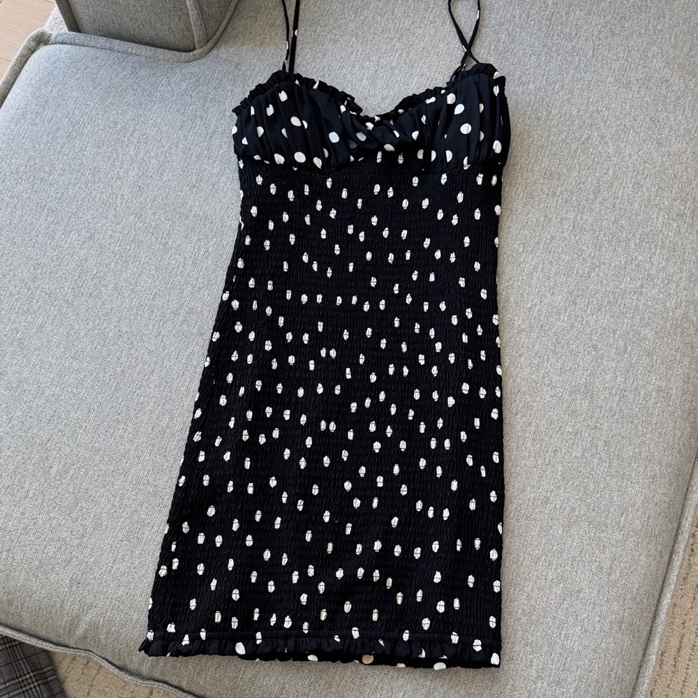 h:ours Black and White Polka Dot Dress